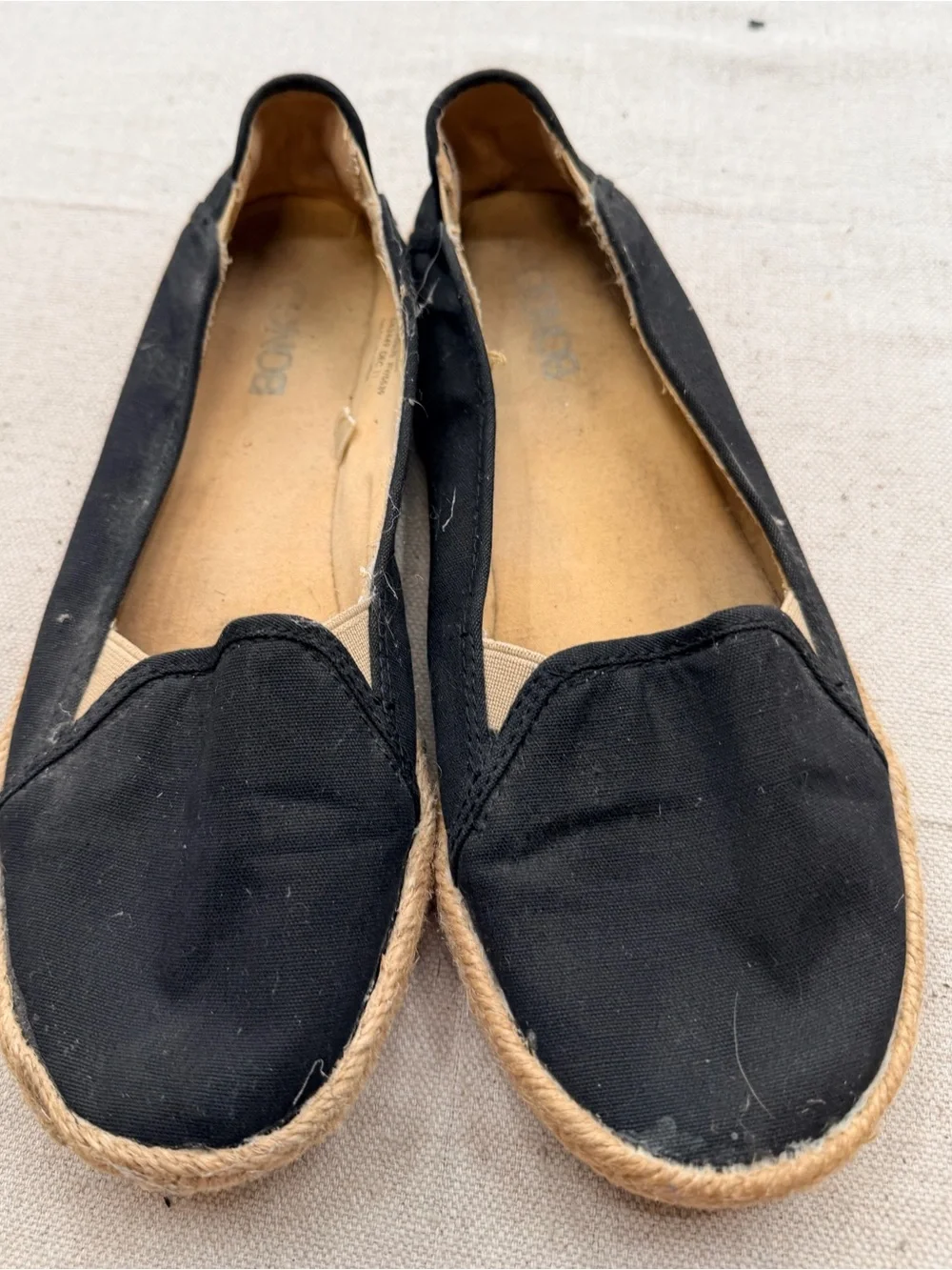 Bongo Black Canvas Espadrille Slip-On Flats with Jute Trim